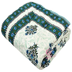 aurostyle 400 tc pure cotton traditional jaipuri design printed light weight single bed quiltrazairajai - single bed- 85 x 55 inches design 13 tc - 200