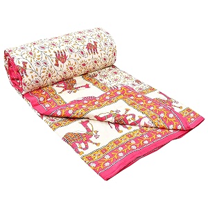 aurostyle 400 tc pure cotton traditional jaipuri design printed light weight single bed quiltrazairajai - single bed- 85 x 55 inches design 1 tc - 200multicolor