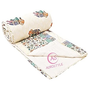 aurostyle 400 tc pure cotton traditional jaipuri design printed light weight single bed quiltrazairajai - single bed- 85 x 55 inches design 6 tc - 200