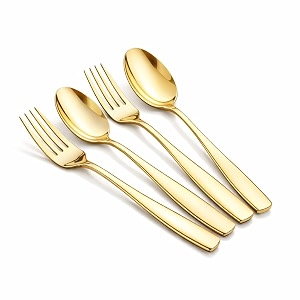 aurum gold spoon and fork set  4-piece matte stainless steel flatware set  modern cutlery for dining table setting camping amp gifting  dishwasher safe rust-resistant