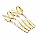 Aurum Gold Spoon and Fork Set – 4-Piece Matte Stainless Steel Flatware Set | Modern Cutlery for Dining, Table Setting, Camping &amp; Gifting – Dishwasher Safe, Rust-Resistant