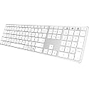 AUSDOM Full Size Bluetooth Keyboard, 2.4G Wireless Quiet Slim Keyboard, Multi Device Low Profile Silent Flat Keyboards with Numeric Keypad, Rechargeable Battery for Windows Mac iOS Computer, White