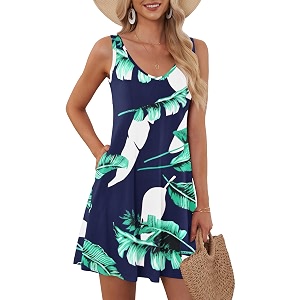 AUSELILY Womens Sleeveless V Neck Mini Dress