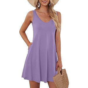 AUSELILY Womens Sleeveless V Neck Mini Dress