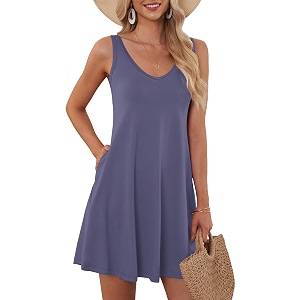AUSELILY Womens Sleeveless V Neck Mini Dress