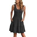 AUSELILY Women Summer Dress Sleeveless Tank Button Down Dresses