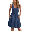 AUSELILY Women Summer Dress Sleeveless Tank Button Down Dresses