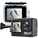 AUSHA 5K 30Fps 48Mp Wifi Ultra Hd Digital Sport Action Camera|2"/1.4"Dual Touch Screen|170 Degree Wide Angle|Eis Stabilization 30M Waterproof|Built In Mic|2X1350Mah Battery With Accessories Kit,Black