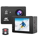 AUSHA®Action Camera Optical 4K 60FPS with EIS, 170 Angle Wide Camera 30m Waterproof Camera with WiFi,Remote Control Sports Camera with Helmet Accessories Kit, Black