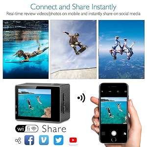 ausha ultrahd 4k action camera  waterproof wifi eis  170 wide-angle lens  24mp photos  4k  60fps video vlogging motovlogging sports youtubebike amp helmet camera