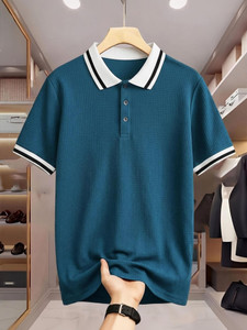 AUSK Colorblock Men Polo Neck Dark Blue