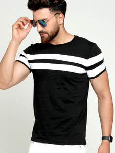 AUSK Colorblock Men Round Neck White Black