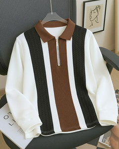 AUSK Colorblock Men Zip Neck White Black