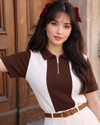AUSK Colorblock Women Zip Neck Brown White