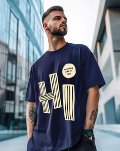 AUSK Graphic Print Men Round Neck Blue