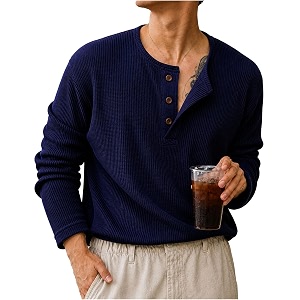 AUSK Mens Textured Henley T-Shirt Full