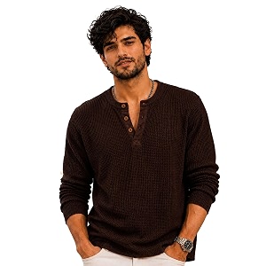 AUSK Mens Waffle Knit Henley T-Shirt