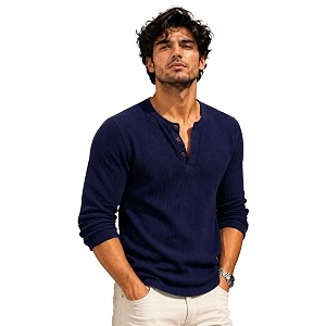 AUSK Mens Waffle Knit Henley T-Shirt