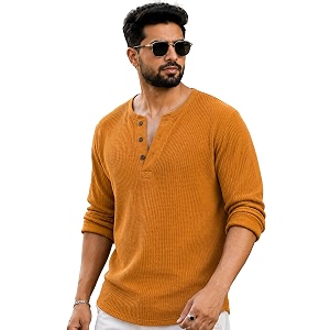 AUSK Mens Waffle Knit Henley T-Shirt