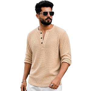 AUSK Mens Waffle Knit Henley T-Shirt