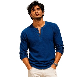 AUSK Mens Waffle Knit Henley T-Shirt