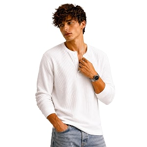 AUSK Mens Waffle Knit Henley T-Shirt