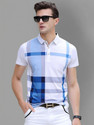 AUSK Men Striped Polo Neck Cotton Blend
