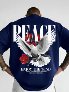 AUSK Printed Men Round Neck Blue White