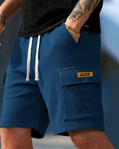 AUSK Solid Self Design Men Dark Blue