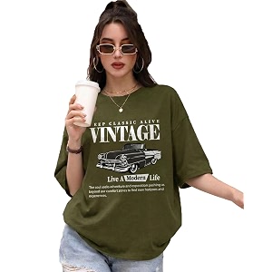 ausk womens loose fit printed t-shirts  drop shoulder oversized t shirt for women