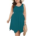 AusLook Plus Size Summer Tank Dress for Women Casual Sleeveless Crewneck Pleated Babydoll Swing Sundresses with Pockets 1X-5X