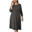 AusLook Women's Plus Midi Dresses Crew Neck A Line 3/4 Sleeves Casual Elegant Loose Wedding Vacation Dress with Pockets