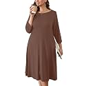 AusLook Women's Plus Midi Dresses Crew Neck A Line 3/4 Sleeves Casual Elegant Loose Wedding Vacation Dress with Pockets