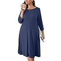 AusLook Women's Plus Midi Dresses Crew Neck A Line 3/4 Sleeves Casual Elegant Loose Wedding Vacation Dress with Pockets