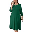 AusLook Women's Plus Midi Dresses Crew Neck A Line 3/4 Sleeves Casual Elegant Loose Wedding Vacation Dress with Pockets