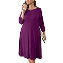AusLook Women's Plus Midi Dresses Crew Neck A Line 3/4 Sleeves Casual Elegant Loose Wedding Vacation Dress with Pockets