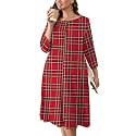 AusLook Women's Plus Midi Dresses Crew Neck A Line 3/4 Sleeves Casual Elegant Loose Wedding Vacation Dress with Pockets