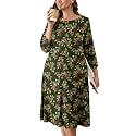 AusLook Women's Plus Midi Dresses Crew Neck A Line 3/4 Sleeves Casual Elegant Loose Wedding Vacation Dress with Pockets