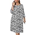 AusLook Women's Plus Midi Dresses Crew Neck A Line 3/4 Sleeves Casual Elegant Loose Wedding Vacation Dress with Pockets