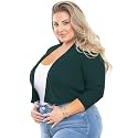 AusLook Women's Plus Size Shrug 3/4 Sleeve Lightweight Open Front Knit Cropped Bolero Cardigan Sweater 1X-5X