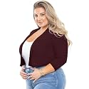 AusLook Women's Plus Size Shrug 3/4 Sleeve Lightweight Open Front Knit Cropped Bolero Cardigan Sweater 1X-5X