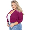 AusLook Women's Plus Size Shrug 3/4 Sleeve Lightweight Open Front Knit Cropped Bolero Cardigan Sweater 1X-5X