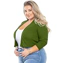 AusLook Women's Plus Size Shrug 3/4 Sleeve Lightweight Open Front Knit Cropped Bolero Cardigan Sweater 1X-5X