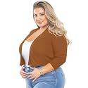 AusLook Women's Plus Size Shrug 3/4 Sleeve Lightweight Open Front Knit Cropped Bolero Cardigan Sweater 1X-5X