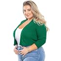 AusLook Women's Plus Size Shrug 3/4 Sleeve Lightweight Open Front Knit Cropped Bolero Cardigan Sweater 1X-5X