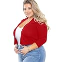 AusLook Women's Plus Size Shrug 3/4 Sleeve Lightweight Open Front Knit Cropped Bolero Cardigan Sweater 1X-5X