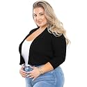 AusLook Women's Plus Size Shrug 3/4 Sleeve Lightweight Open Front Knit Cropped Bolero Cardigan Sweater 1X-5X