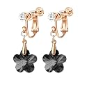 Austrian Crystal Flower Drop Clip On Earrings for Women Non Pierced 14K Rose Gold Plated Hypoallergenic Dangle Earring Jewelry