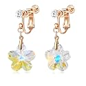 Austrian Crystal Flower Drop Clip On Earrings for Women Non Pierced 14K Rose Gold Plated Hypoallergenic Dangle Earring Jewelry