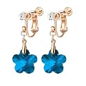 Austrian Crystal Flower Drop Clip On Earrings for Women Non Pierced 14K Rose Gold Plated Hypoallergenic Dangle Earring Jewelry